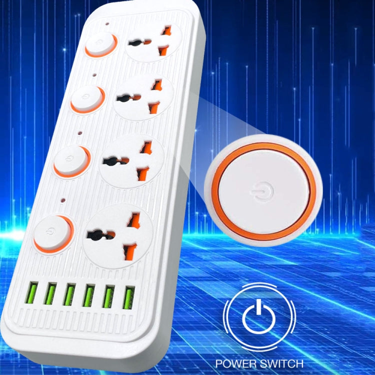 A05 2m 3000W 4 Plugs + 6-USB Ports Multifunctional Flame-Retardant Socket With Switch(US Plug)