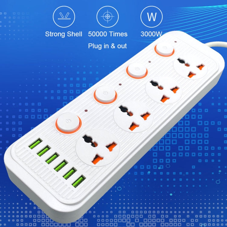 A05 2m 3000W 4 Plugs + 6-USB Ports Multifunctional Flame-Retardant Socket With Switch(US Plug)