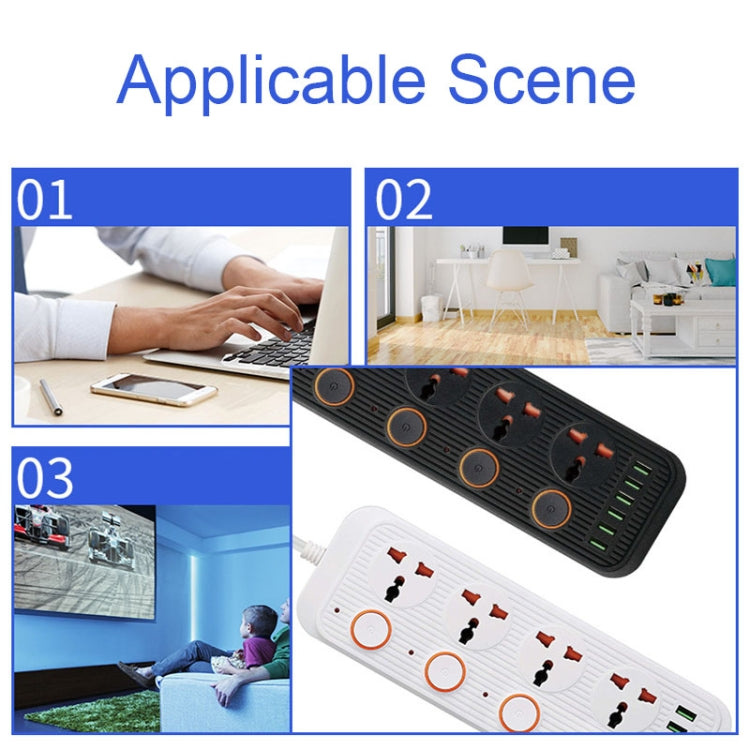 A05 2m 3000W 4 Plugs + 6-USB Ports Multifunctional Flame-Retardant Socket With Switch(US Plug)