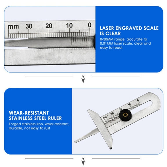 0-60mm Stainless Steel Tire Tread Vernier Depth Gauge