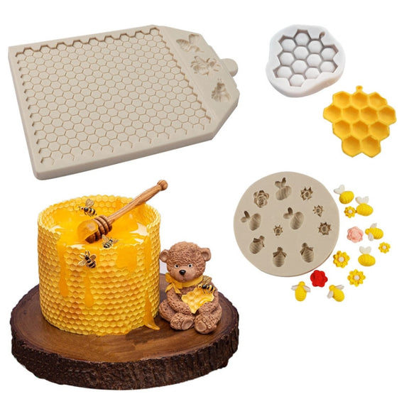 Honeycomb Block Textured Silicone Mold Bee Fondant Chocolate Cake Mold, Speci: Mk-2019 Light Gray