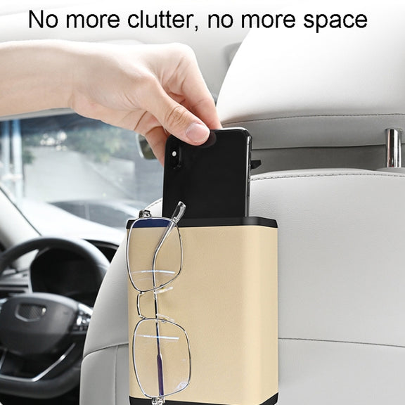 Multifunctional Car Dustbin Car Seatback Door Hanging Storage Box(Beige)