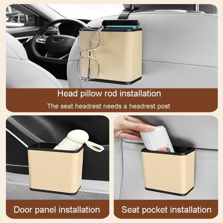 Multifunctional Car Dustbin Car Seatback Door Hanging Storage Box(Beige)