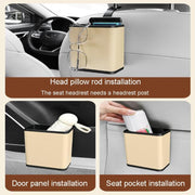Multifunctional Car Dustbin Car Seatback Door Hanging Storage Box(Beige)