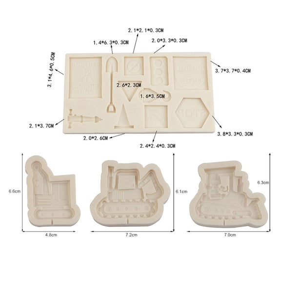 Cartoon Construction Site Tools Engineering Car Cake Decoration Molds, Specification: MK-3056 (Light Gray)