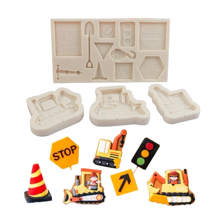Cartoon Construction Site Tools Engineering Car Cake Decoration Molds, Specification: MK-3058 (Light Gray)