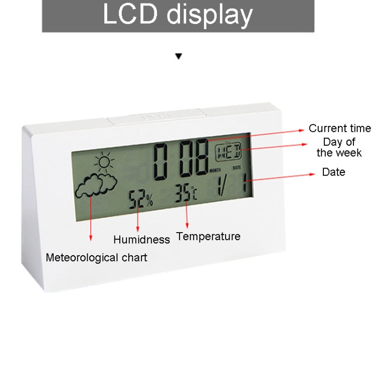 LCD Electronic Desk Clock Digital Display Multifunctional Temperature And Humidity Meter Alarm Clock, Model: 2158L With Light Black