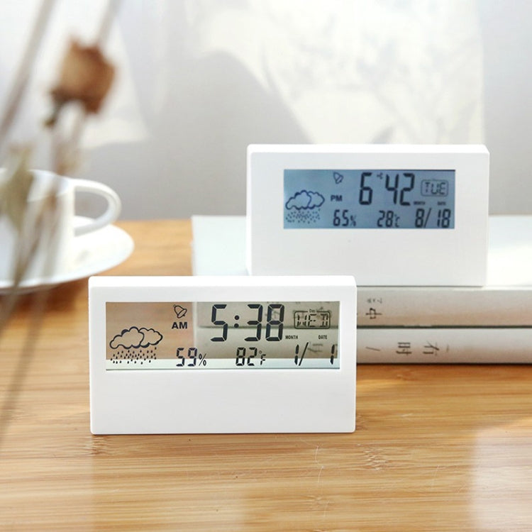 LCD Electronic Desk Clock Digital Display Multifunctional Temperature And Humidity Meter Alarm Clock, Model: 2158L With Light Black