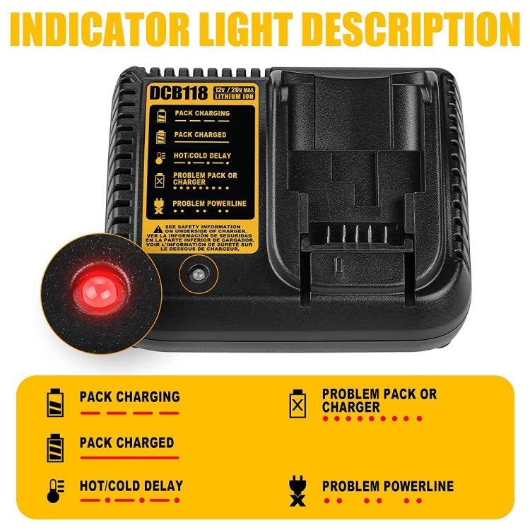DCB118 For Dewalt 12V-20V Electric Tool Battery Charger, Plug: UK (Black)