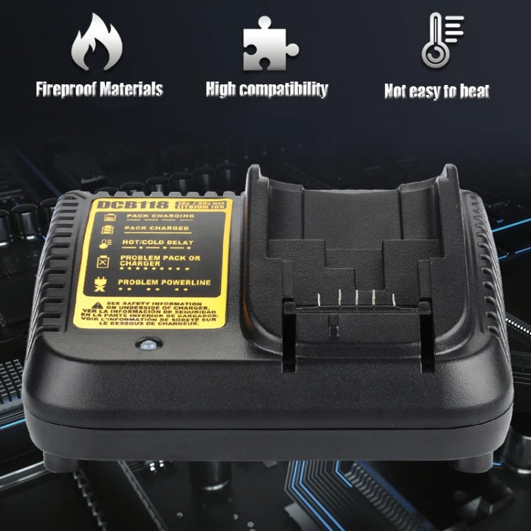 DCB118 For Dewalt 12V-20V Electric Tool Battery Charger, Plug: UK (Black)