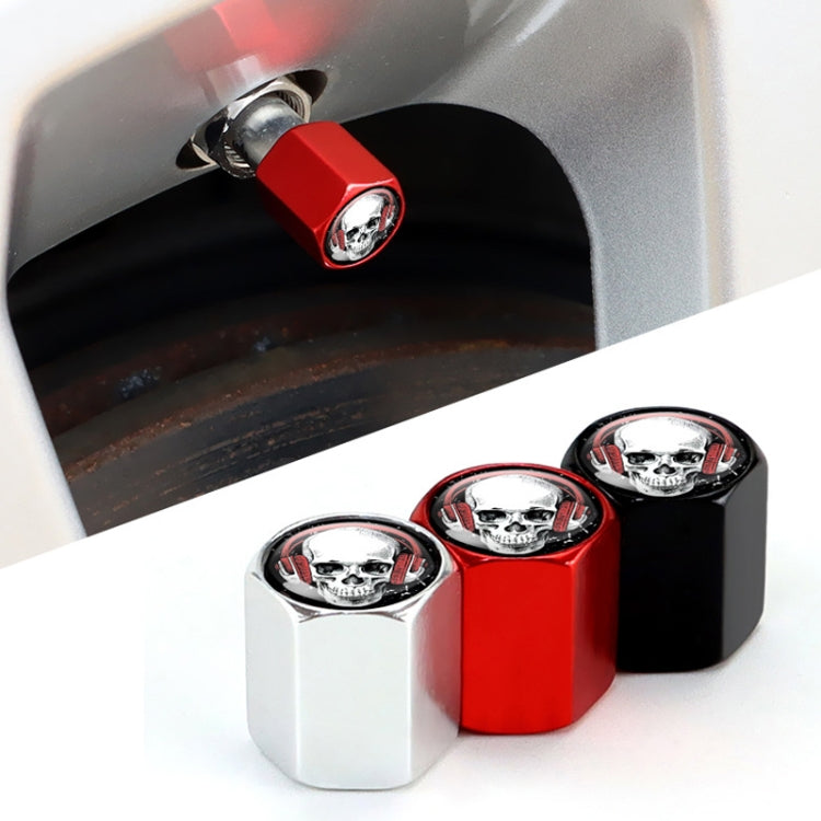 4pcs /Set Headset Skeleton Metal Tire Valve Caps Automobile Universal Modified Valve Covers(Black)