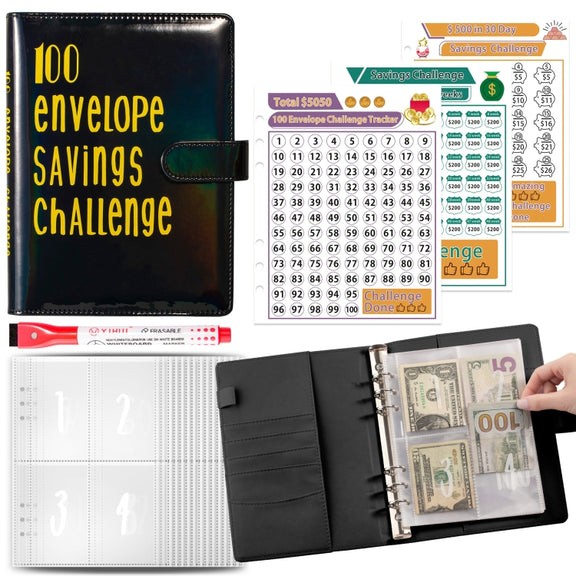 100 Day Savings Challenge A5 Loose Leaf Cash Budget Notebook(Black Gold)