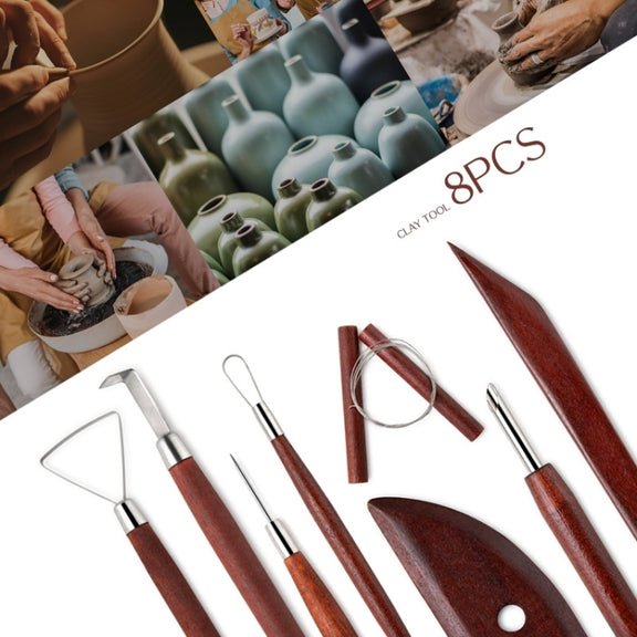 8-in-1 Wooden Handle Pottery Clay Tool set Ceramic Trimming Carving Knife(SF008)