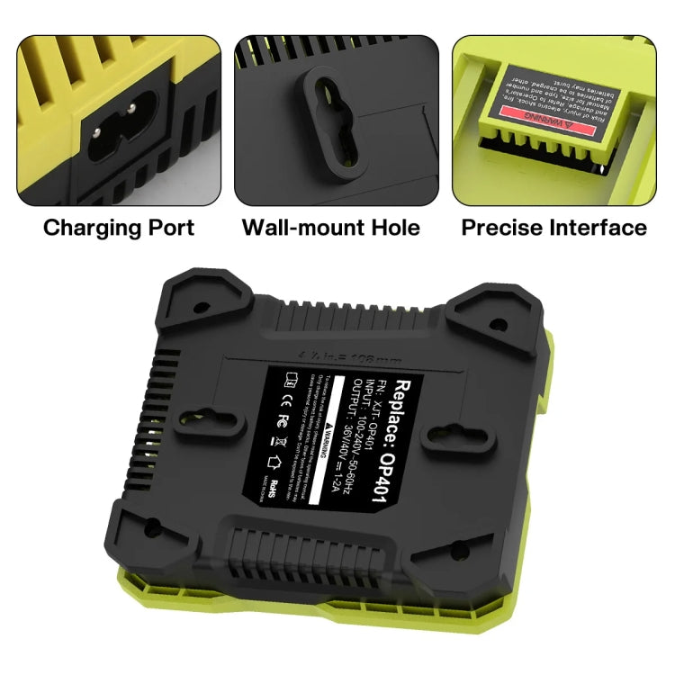 36-40V Tool Cutting Machine Battery Charger, For RYOBI PO401 / PO403 / PO400, Plug: EU