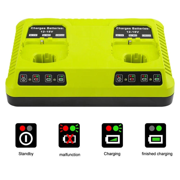 For RYOBI P108 / P117 12-18V Lithium Nickel Battery Dual Port Charger, Plug: EU