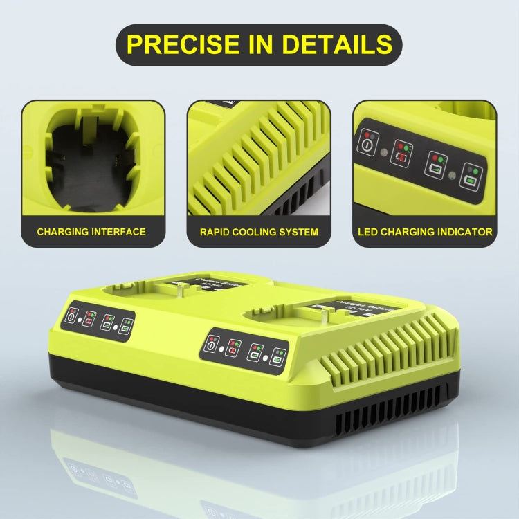For RYOBI P108 / P117 12-18V Lithium Nickel Battery Dual Port Charger, Plug: EU