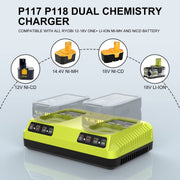 For RYOBI P108 / P117 12-18V Lithium Nickel Battery Dual Port Charger, Plug: AU