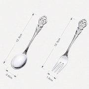 2pcs /Pack Retro Openwork Carved Dessert Spoon Fork Set Engraved Cutlery Gift Box, Style: Pink Box (Gold)