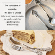 2pcs /Pack Retro Openwork Carved Dessert Spoon Fork Set Engraved Cutlery Gift Box, Style: Pink Box (Gold)