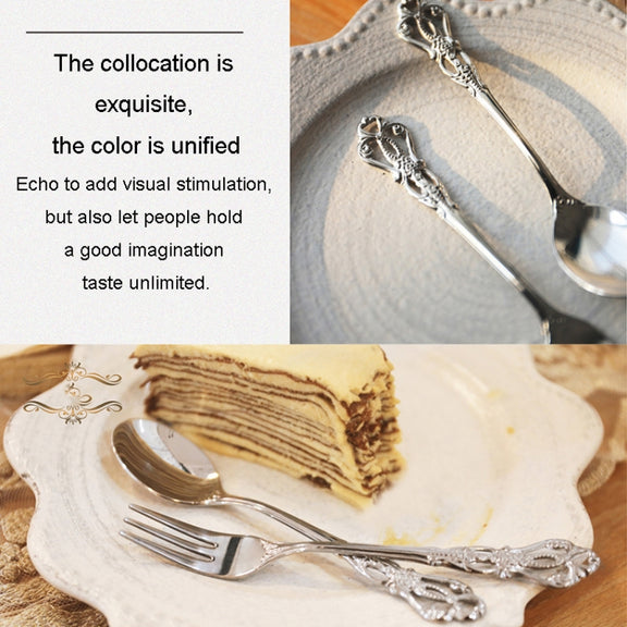 2pcs /Pack Retro Openwork Carved Dessert Spoon Fork Set Engraved Cutlery Gift Box, Style: Pink Box (Gold)