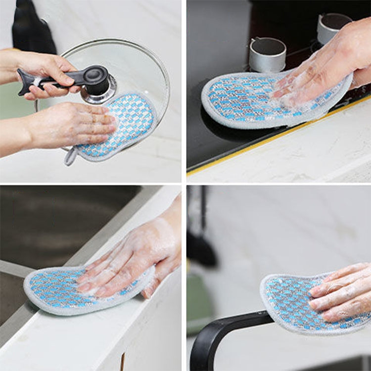 5pcs Double-sided Absorbent Kitchen Dishwashing Sponge Multifunctional Cleaning Rag, Style: Blue