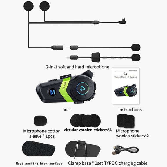 S3 Motorcycle Helmet Bluetooth Headset For Full and Half Helmets(Silver)