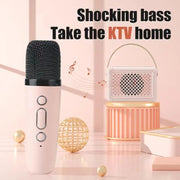 Portable Bluetooth Speaker Home Mini Karaoke Audio, Style: Dual-Microphone+Speaker(Pink)
