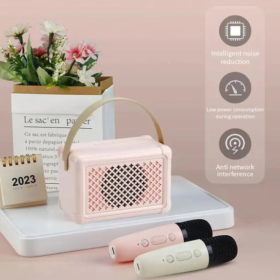 Portable Bluetooth Speaker Home Mini Karaoke Audio, Style: Dual-Microphone+Speaker(Pink)