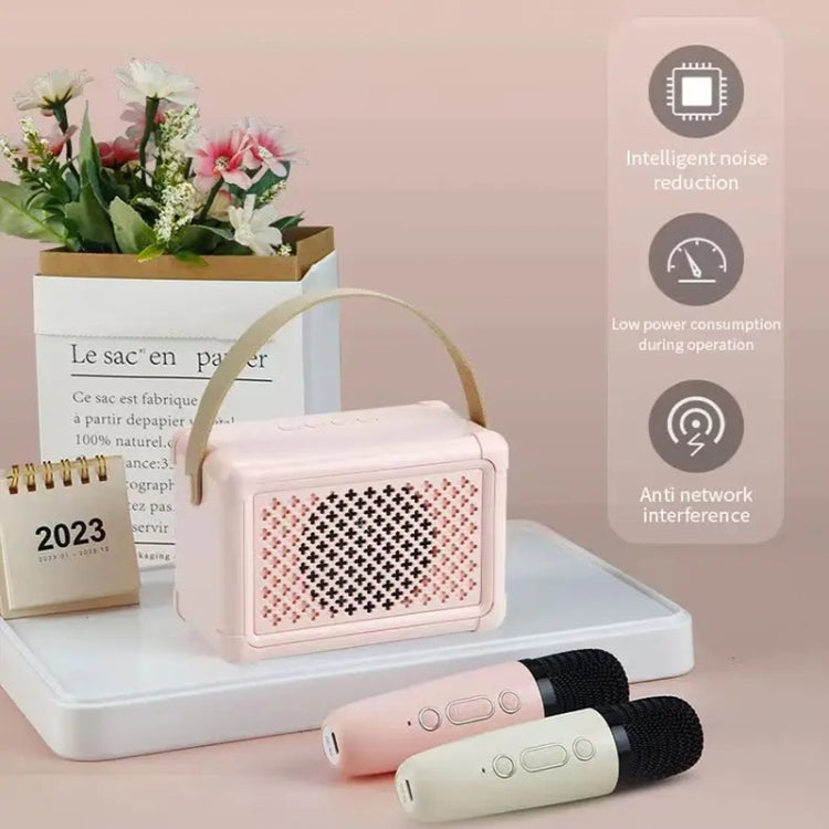 Portable Bluetooth Speaker Home Mini Karaoke Audio, Style: Dual-Microphone+Speaker(Pink)