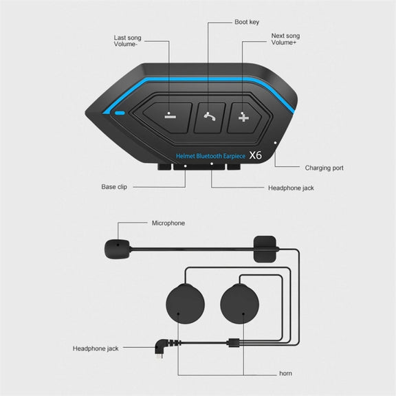 X6 Helmet Bluetooth Headset Wireless Water-resistant Moto Handsfree Stereo Headphone(Soft Line Wheat)