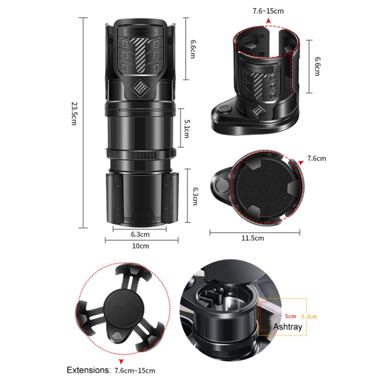 Carbon Fiber Multifunctional Car Modified Water Cup Holder Ashtray(Black)