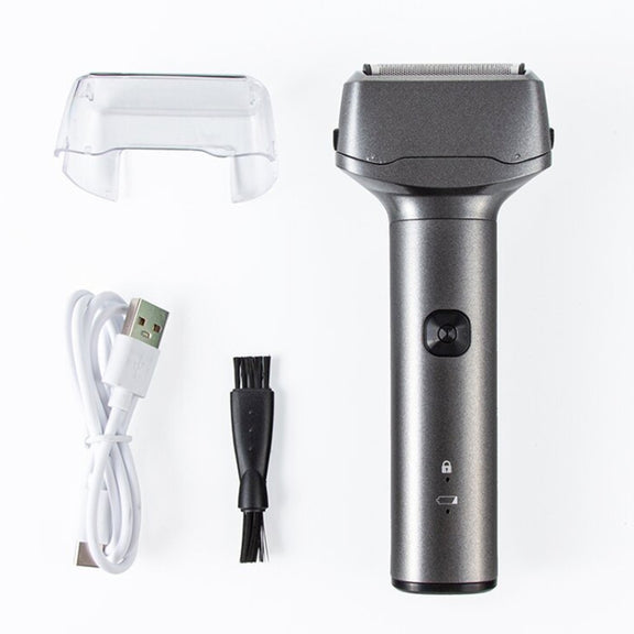 Men Reciprocating 3-Blade Rechargeable Shaver Washable Portable Beard Razor(Gray)