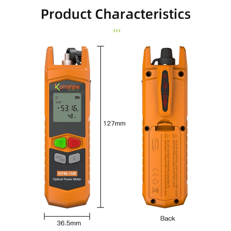 Komshine High Precision Optical Power Meter Mini Fiber Optic Light Attenuation Tester With LED, Specification: A-G/-70dBM to +6DBM
