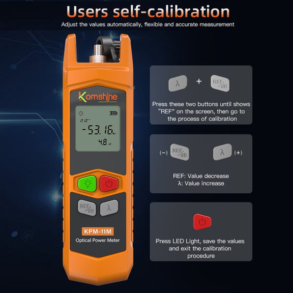 Komshine High Precision Optical Power Meter Mini Fiber Optic Light Attenuation Tester With LED, Specification: A-G/-70dBM to +6DBM