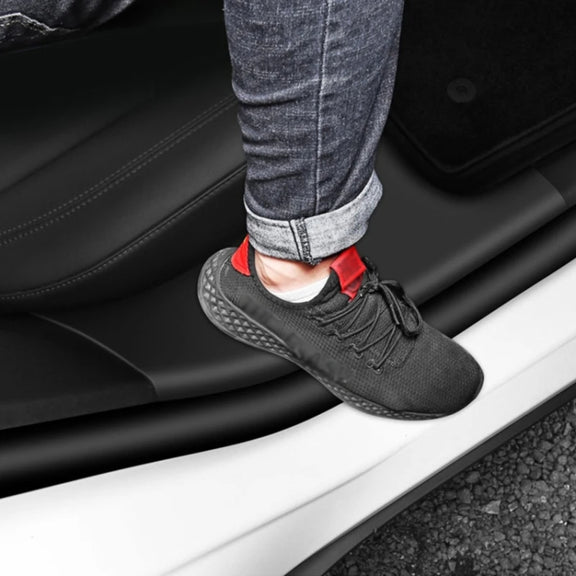 For Tesla Model Y Rear Door Built-In Sill Strip Rear Seats Anti-Kick Leather Protective Pad(Black)