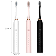 Rechargeable Ultrasonic Soft Bristle Electrical Toothbrushes Flosser 6 Gear With 4 Brushes(Black)