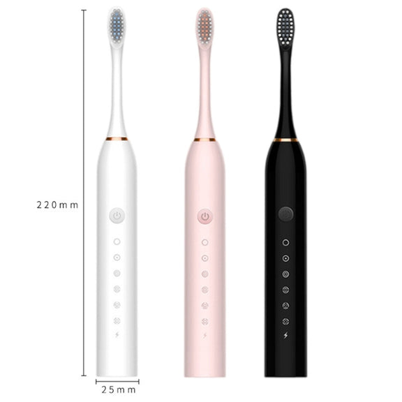 Rechargeable Ultrasonic Soft Bristle Electrical Toothbrushes Flosser 6 Gear With 4 Brushes(Pink)