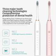 Rechargeable Ultrasonic Soft Bristle Electrical Toothbrushes Flosser 6 Gear With 4 Brushes(Black)