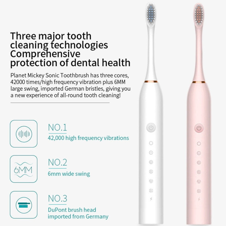 Rechargeable Ultrasonic Soft Bristle Electrical Toothbrushes Flosser 6 Gear With 4 Brushes(Black)