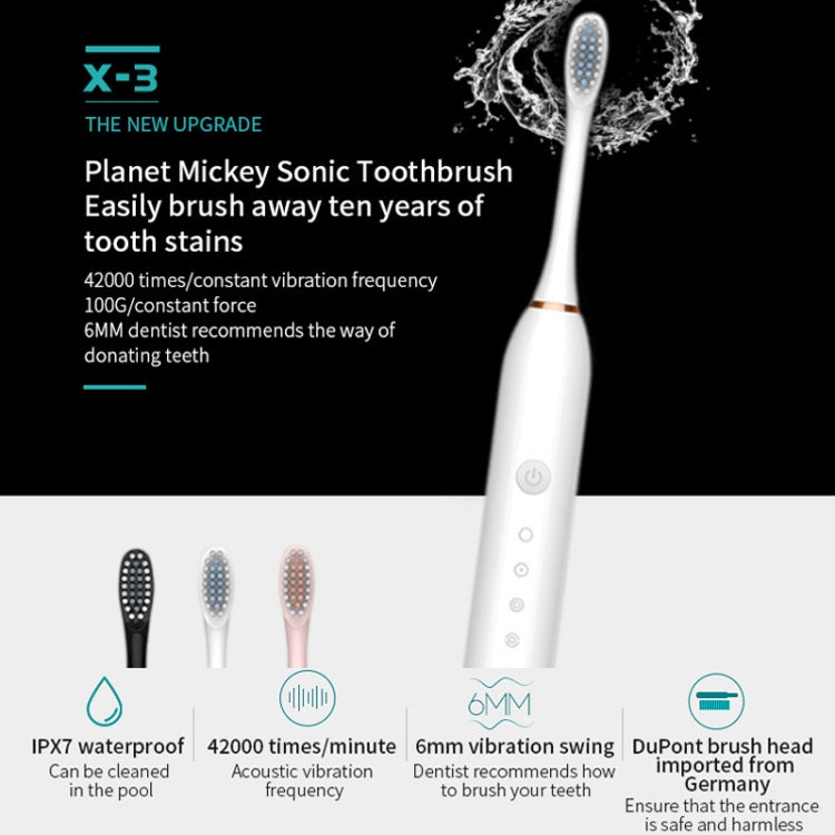 Rechargeable Ultrasonic Soft Bristle Electrical Toothbrushes Flosser 6 Gear With 4 Brushes(Pink)