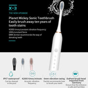 Rechargeable Ultrasonic Soft Bristle Electrical Toothbrushes Flosser 6 Gear With 4 Brushes(Black)