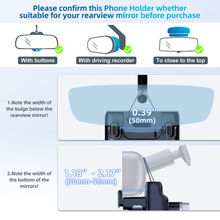 Car Rearview Mirror Phone Holder 360 Degree Rotation Smartphones Stand(Black)