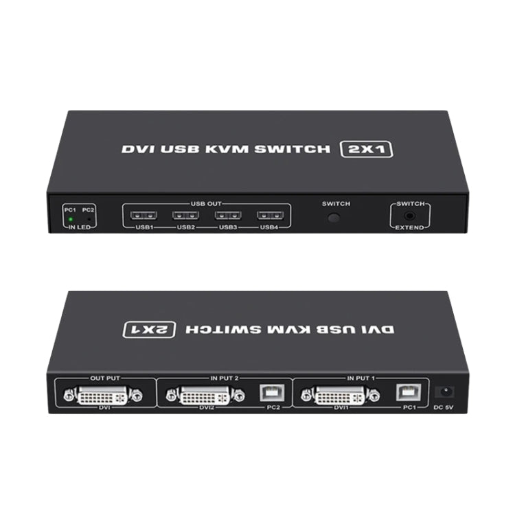4K DVI USB KVM Switch DVI 2 In 1 Out Adapter Two Computer Shared Switcher Hub(Black)
