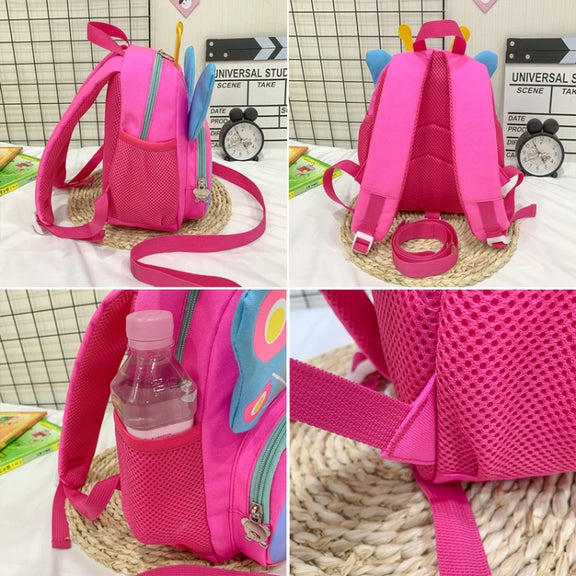 Children Schoolbag Shoulder Bag Girls Cute Cartoon Butterfly Backpack(Rose Red)