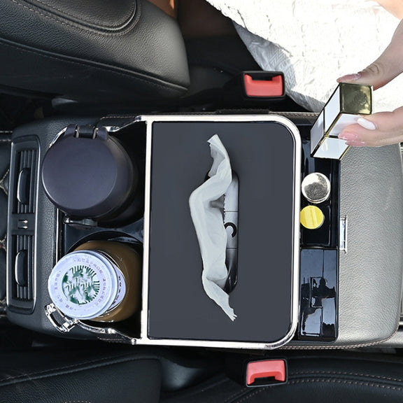 Car Tissue Box Multifunction Cup Holder Armrest Box Storage Box(Black)