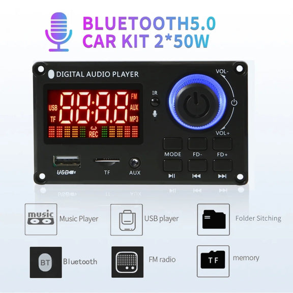 100W 12V TPA3116 Color Screen Power Amplifier Bluetooth Decoder Board With Recording Call(Small Silicone Remote Control)