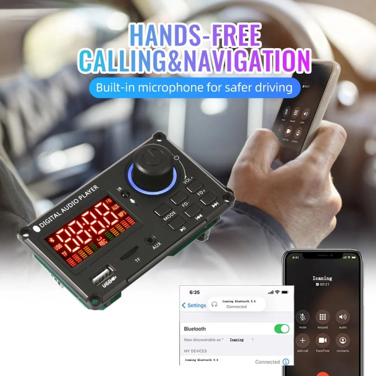 100W 12V TPA3116 Color Screen Power Amplifier Bluetooth Decoder Board With Recording Call(Small Silicone Remote Control)