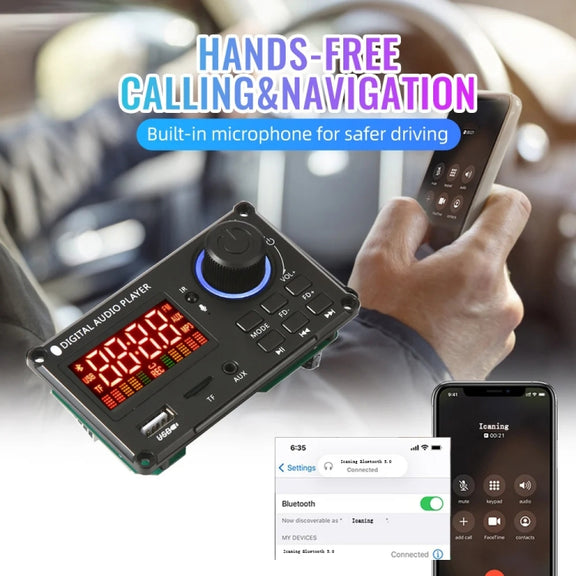 100W 12V TPA3116 Color Screen Power Amplifier Bluetooth Decoder Board With Recording Call(Small Silicone Remote Control)