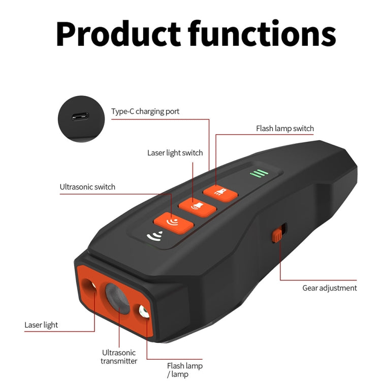 LED Flashing Light Handheld Ultrasonic Bark Arrester Frequency Conversion Dog Training Device(Black+Orange)