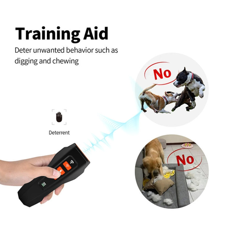 LED Flashing Light Handheld Ultrasonic Bark Arrester Frequency Conversion Dog Training Device(Black+Orange)